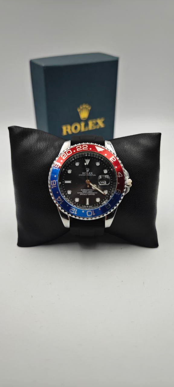 ROLEX SLİKON SİYAH (kırmızı+mavi) SAAT