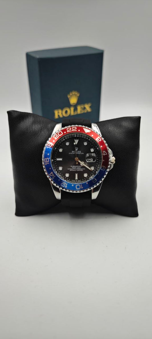 ROLEX SLİKON SİYAH (kırmızı+mavi) SAAT