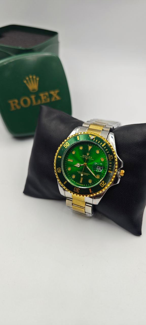 ROLEX KİLİT ALTI MARKA LOGOLU ÇİFT RENK İÇİ YEŞİL SUBMARİNA SAAT