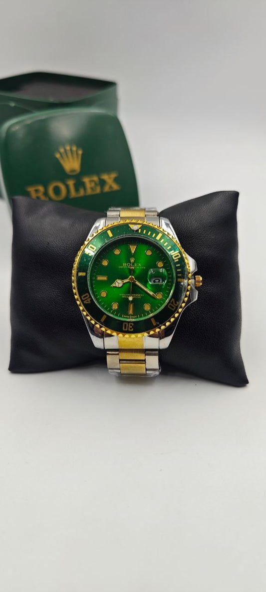ROLEX KİLİT ALTI MARKA LOGOLU ÇİFT RENK İÇİ YEŞİL SUBMARİNA SAAT