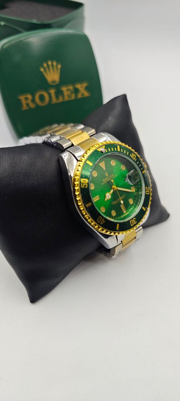 ROLEX KİLİT ALTI MARKA LOGOLU ÇİFT RENK İÇİ YEŞİL SUBMARİNA SAAT