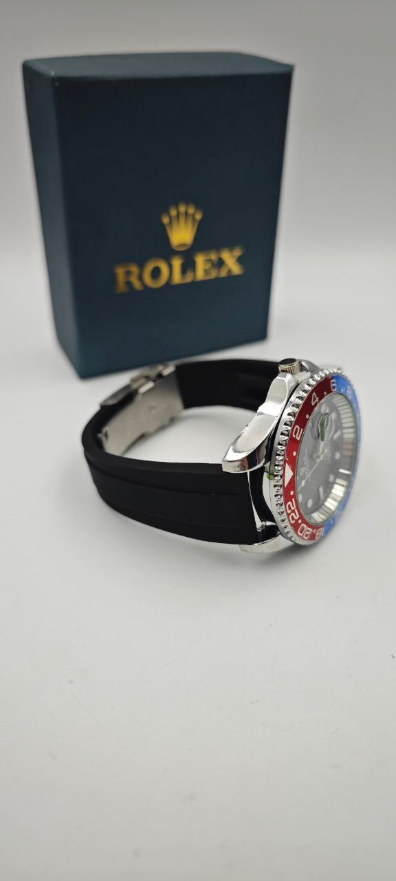 ROLEX SLİKON SİYAH (kırmızı+mavi) SAAT