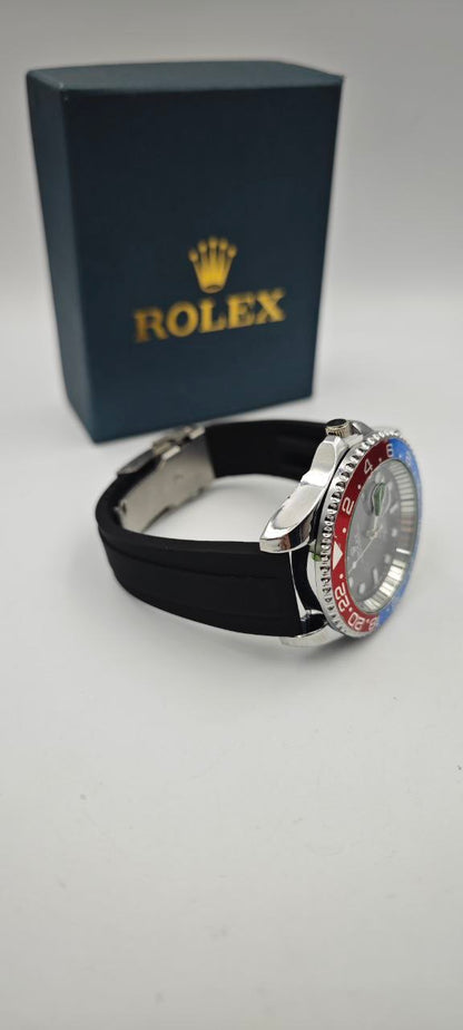 ROLEX SLİKON SİYAH (kırmızı+mavi) SAAT
