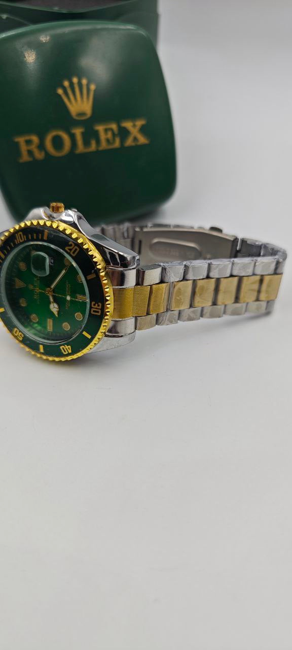 ROLEX KİLİT ALTI MARKA LOGOLU ÇİFT RENK İÇİ YEŞİL SUBMARİNA SAAT
