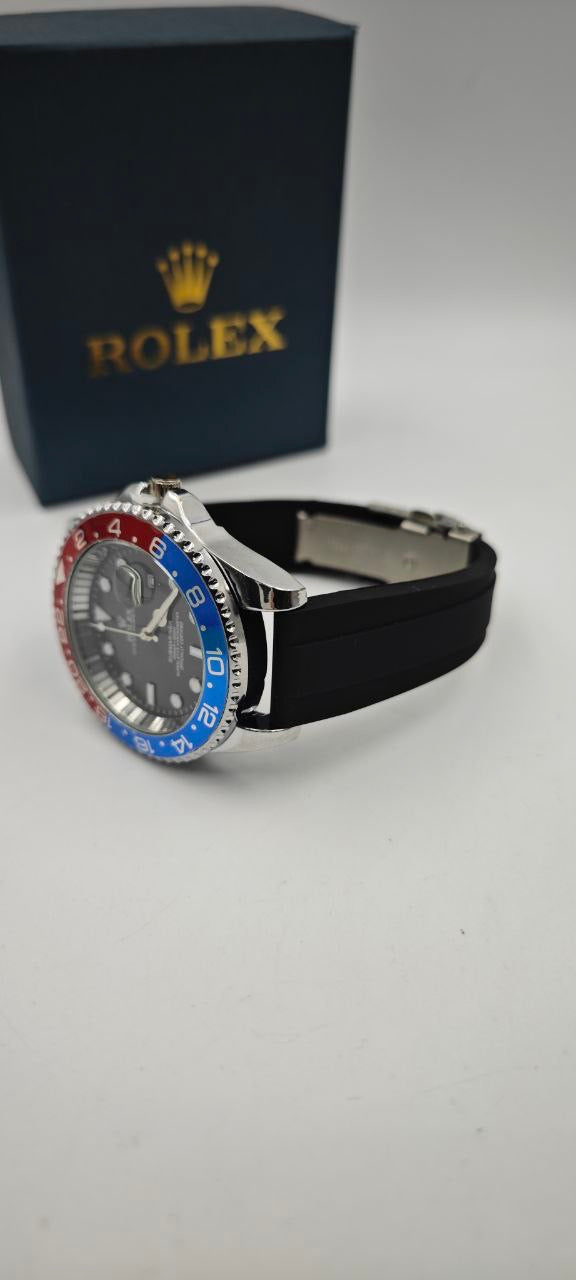 ROLEX SLİKON SİYAH (kırmızı+mavi) SAAT