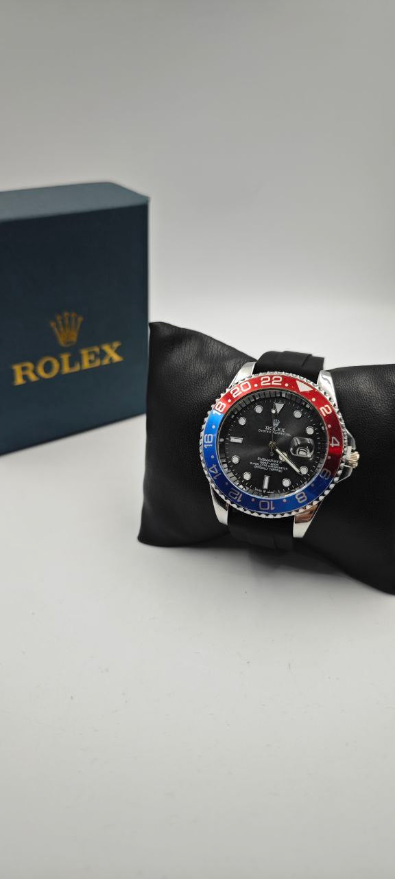 ROLEX SLİKON SİYAH (kırmızı+mavi) SAAT